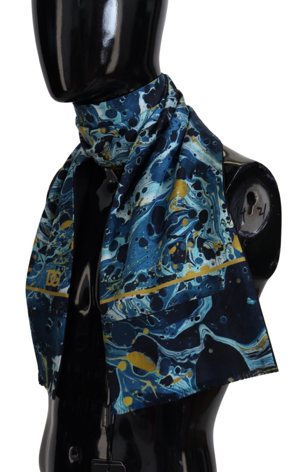 Dolce & Gabbana Blue Marble Pinstripe Frayed Men Shawl Scarf