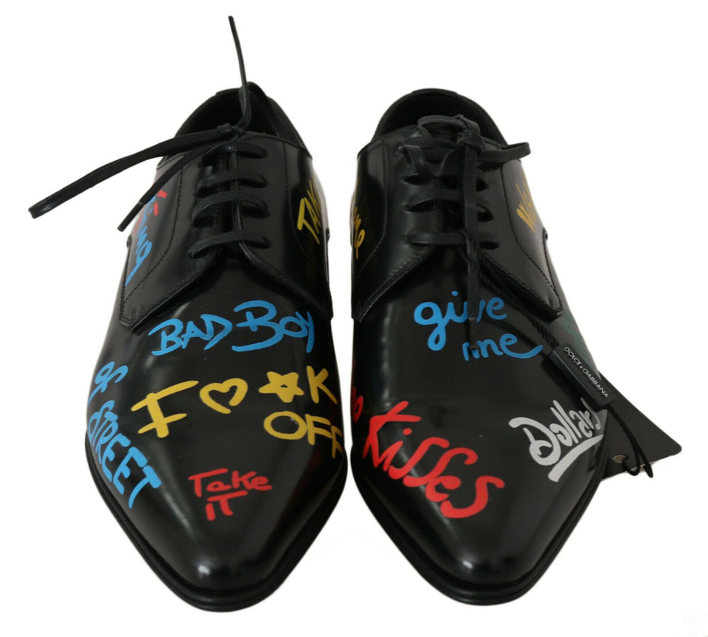 Dolce & Gabbana Exclusive Handpainted Black Leather Derby Shoes