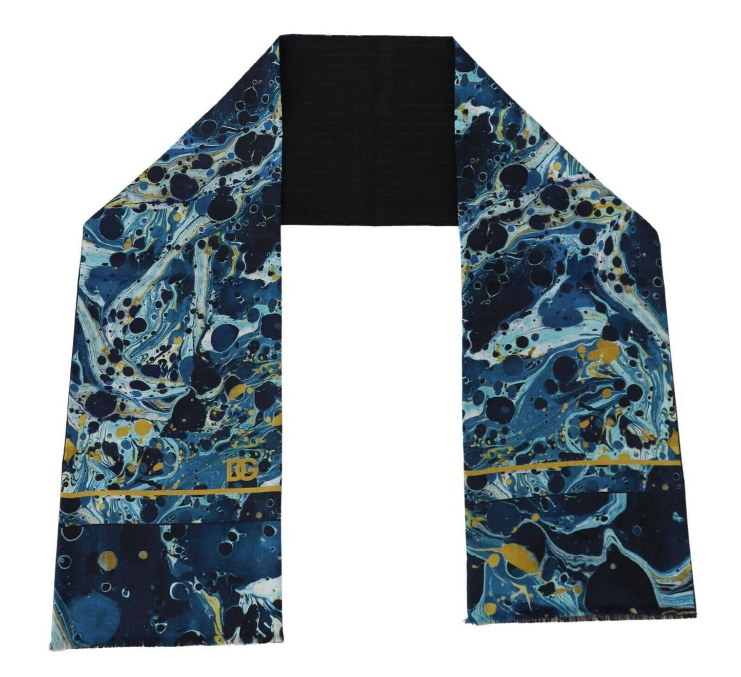 Dolce & Gabbana Blue Marble Pinstripe Frayed Men Shawl Scarf