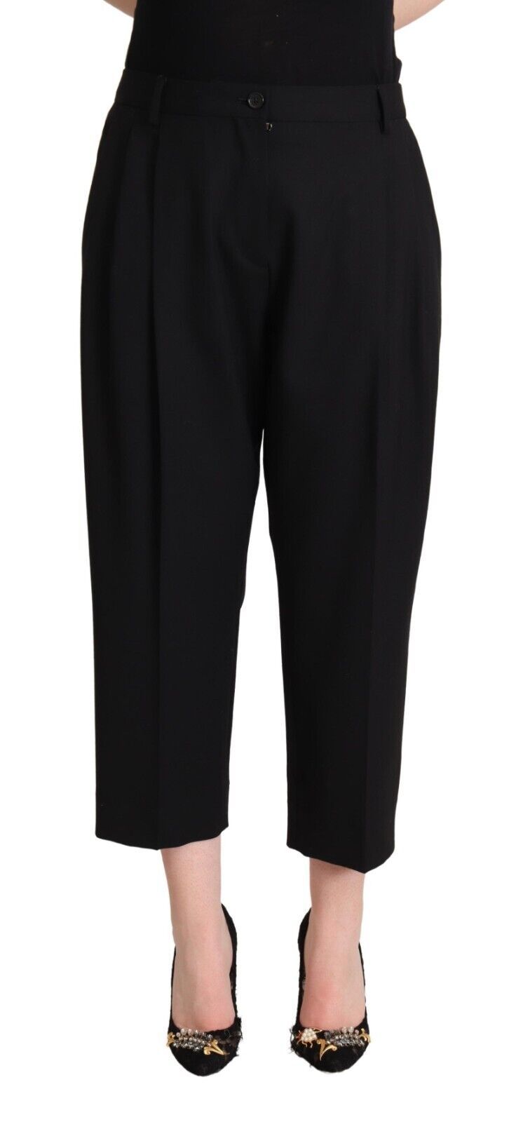 Dolce & Gabbana Black Mid Waist Trouser Straight Cropped Pants