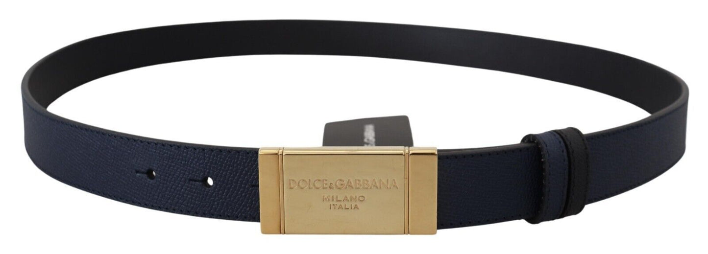 Dolce & Gabbana Elegant Blue Leather Belt with Metal Buckle