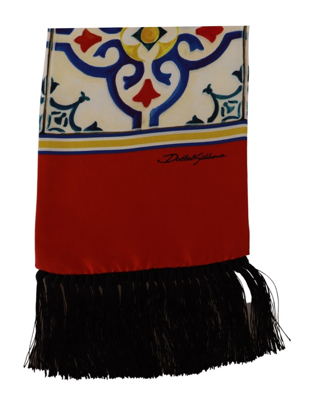 Dolce & Gabbana Silk Scarf with Majolica Print and Fringes