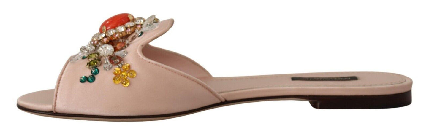 Dolce & Gabbana Crystal-Embellished Leather Slide Flats