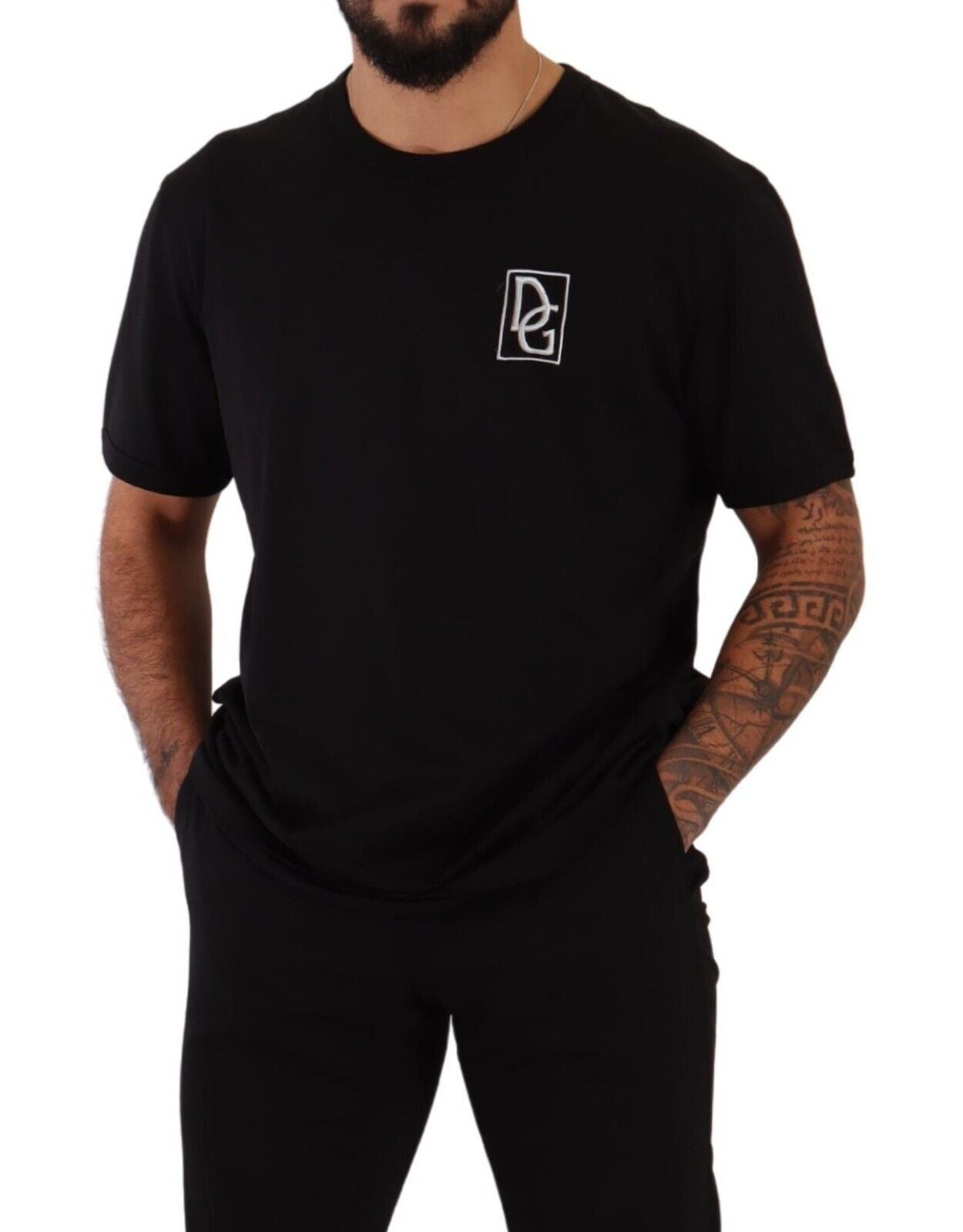 Dolce & Gabbana Elegant Black Logo Embroidered Cotton Tee