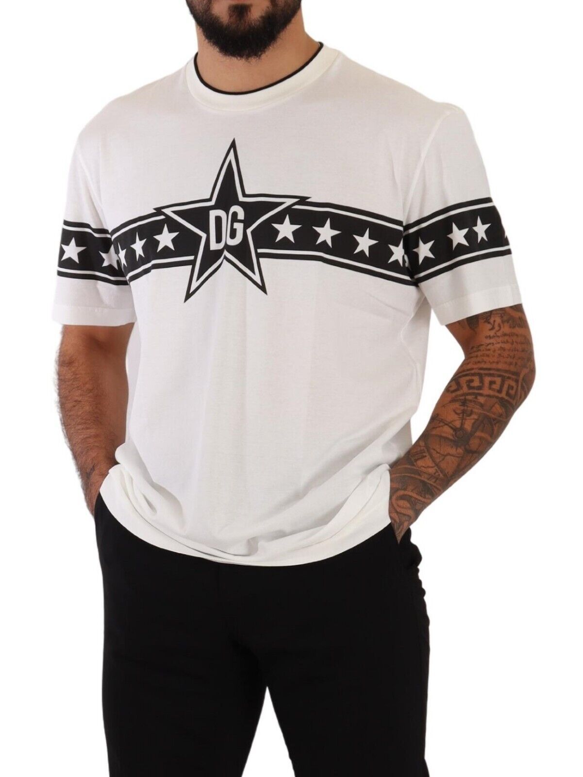 Dolce & Gabbana Stellar White Crew Neck Tee with Logo Detail