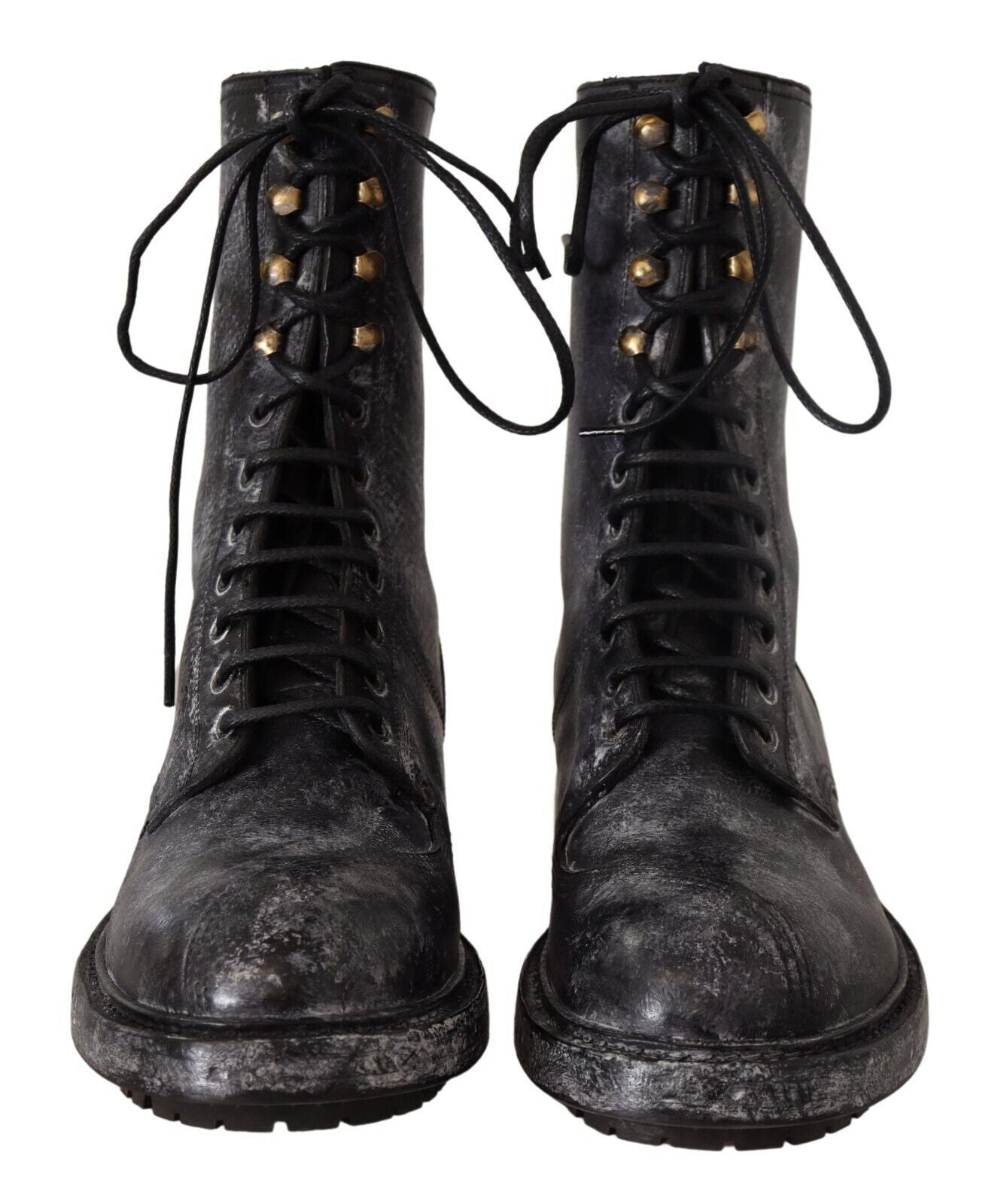 Dolce & Gabbana Exclusive Leather Combat Boots in Black & Grey