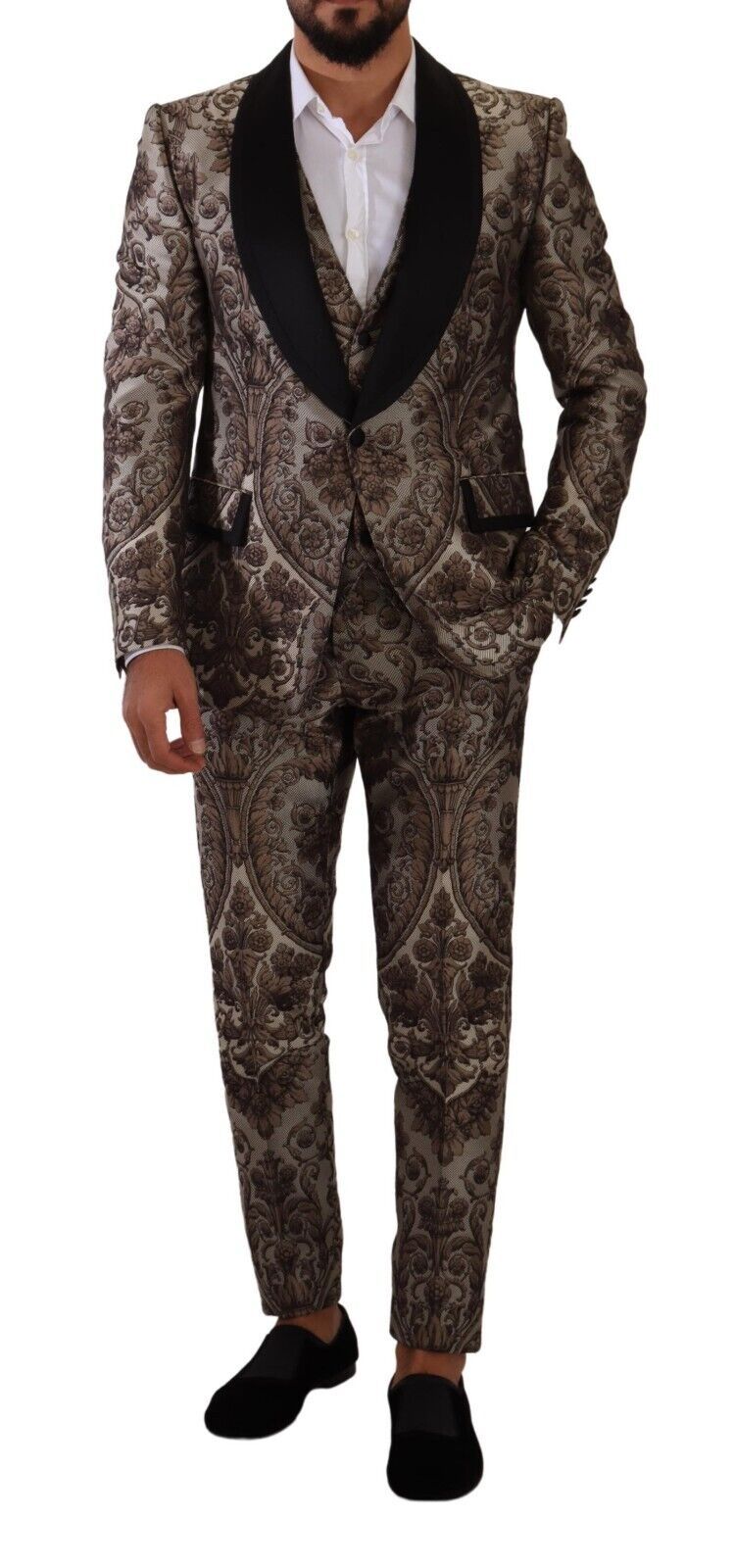 Dolce & Gabbana Elegant Brown Gray Jacquard Men's Suit