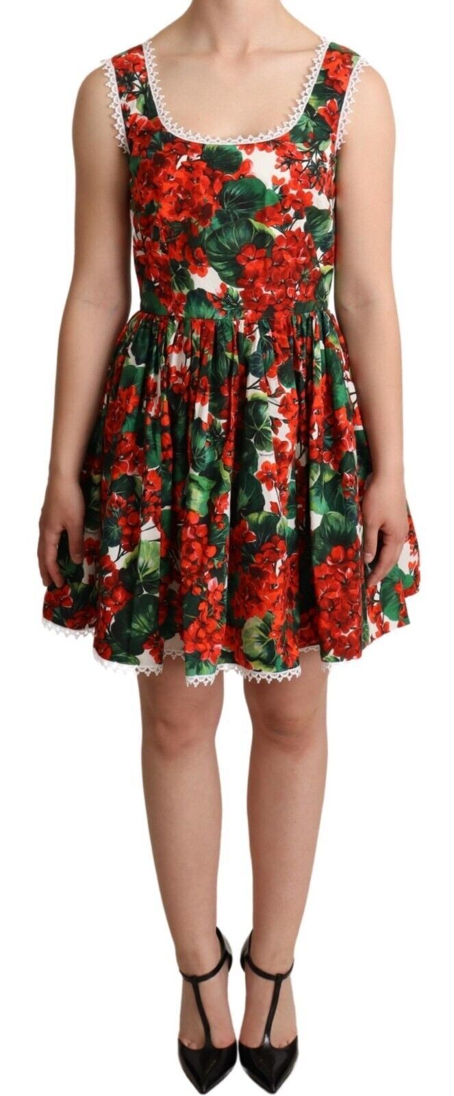 Dolce & Gabbana Red Floral Mini Dress with Zipper Closure