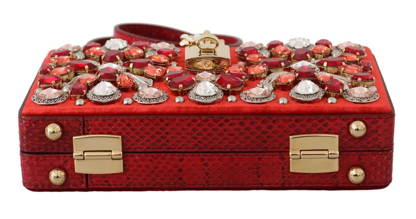 Dolce & Gabbana Chic Red Silk Blend Box Clutch with Gold Details