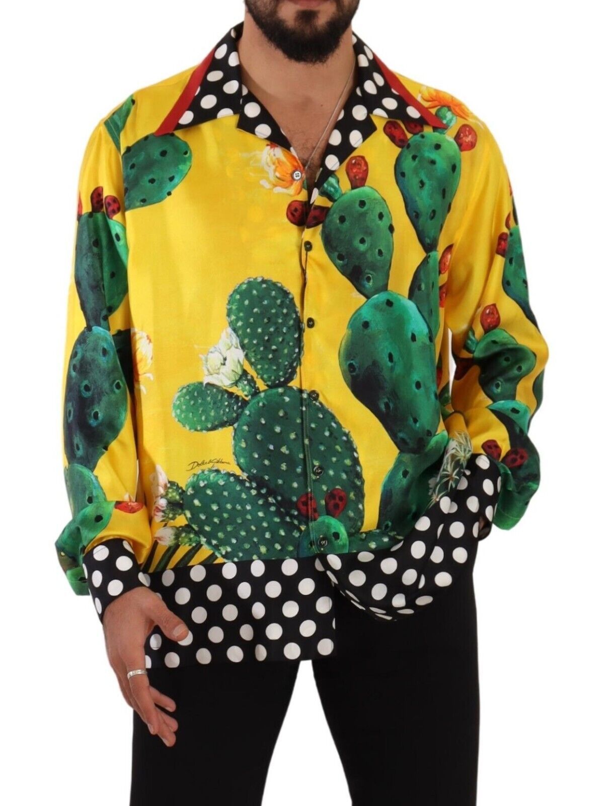 Dolce & Gabbana Multicolor Silk Oversize Cactus Print Shirt