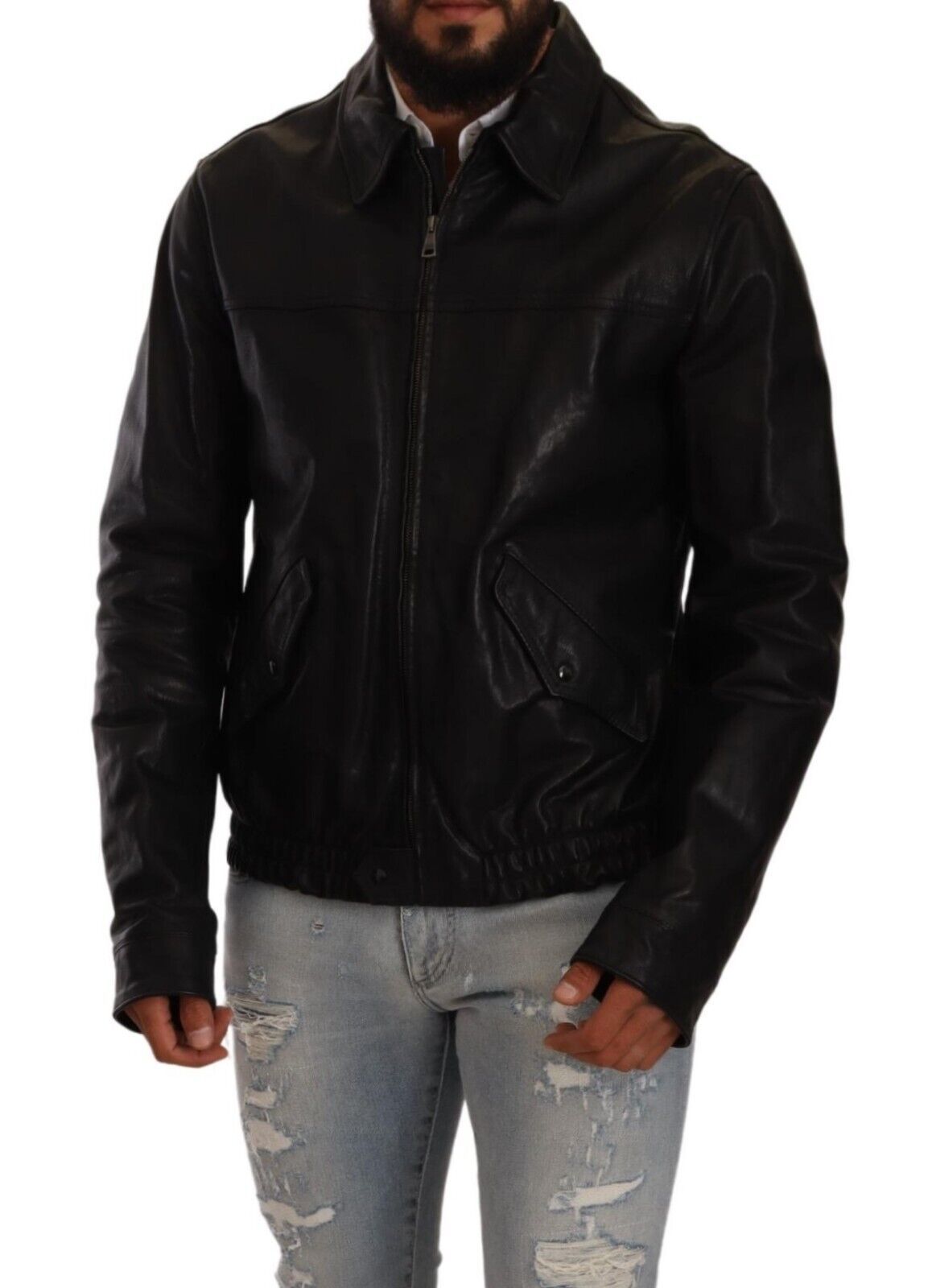 Dolce & Gabbana Elegant Black Bomber Leather Jacket