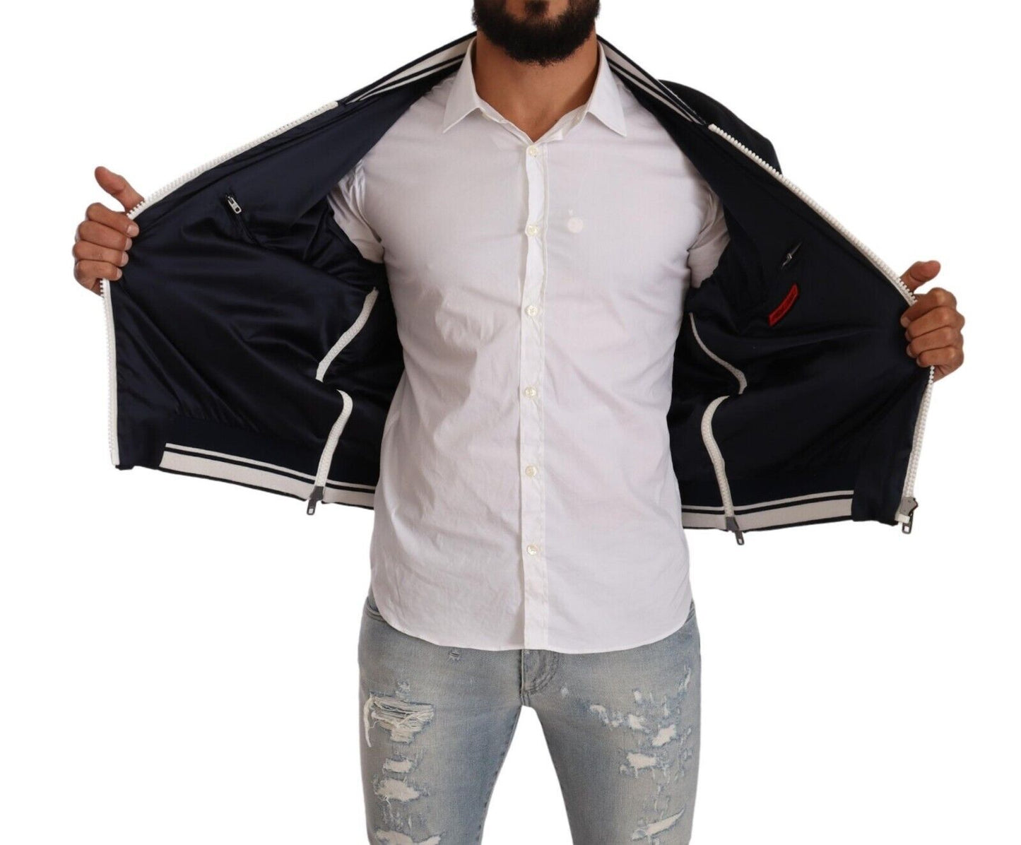 Dolce & Gabbana Elegant Dark Blue Bomber Jacket