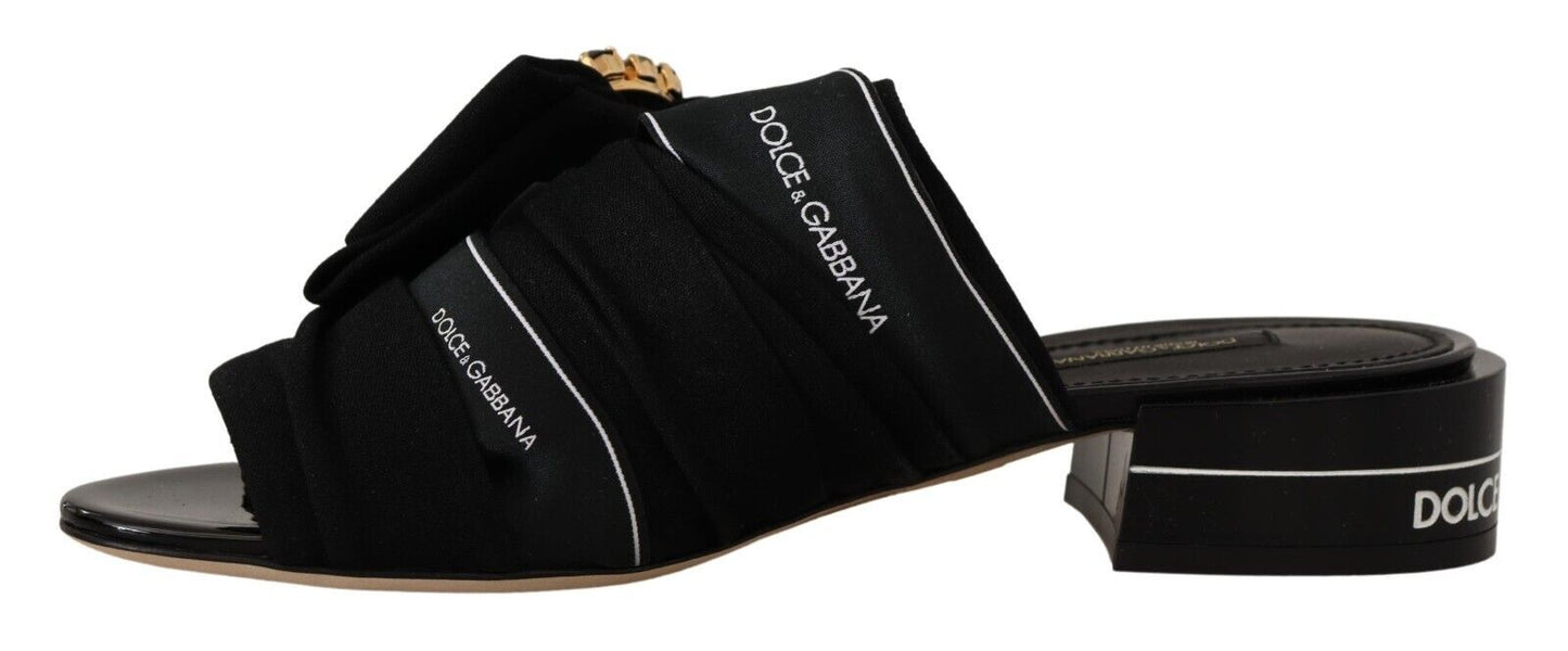 Dolce & Gabbana Elegant Black Crystal-Embellished Slides