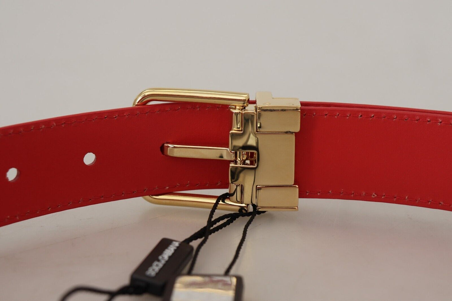 Dolce & Gabbana Elegant Red Leather Engraved Buckle Belt