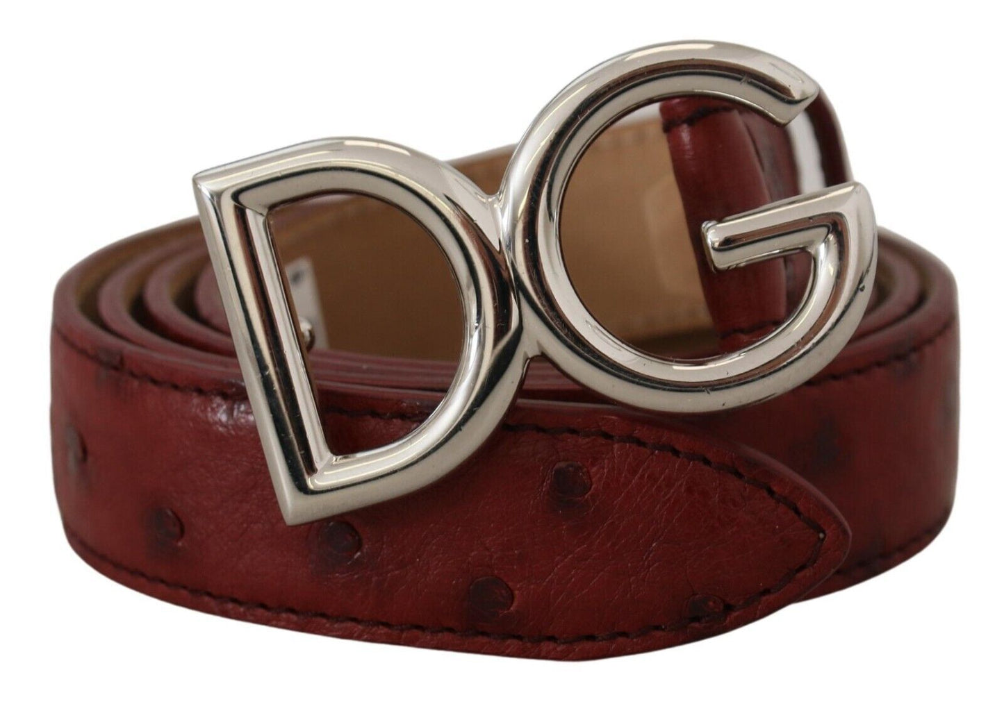 Dolce & Gabbana Bordeaux Leather Silver Logo Metal Buckle