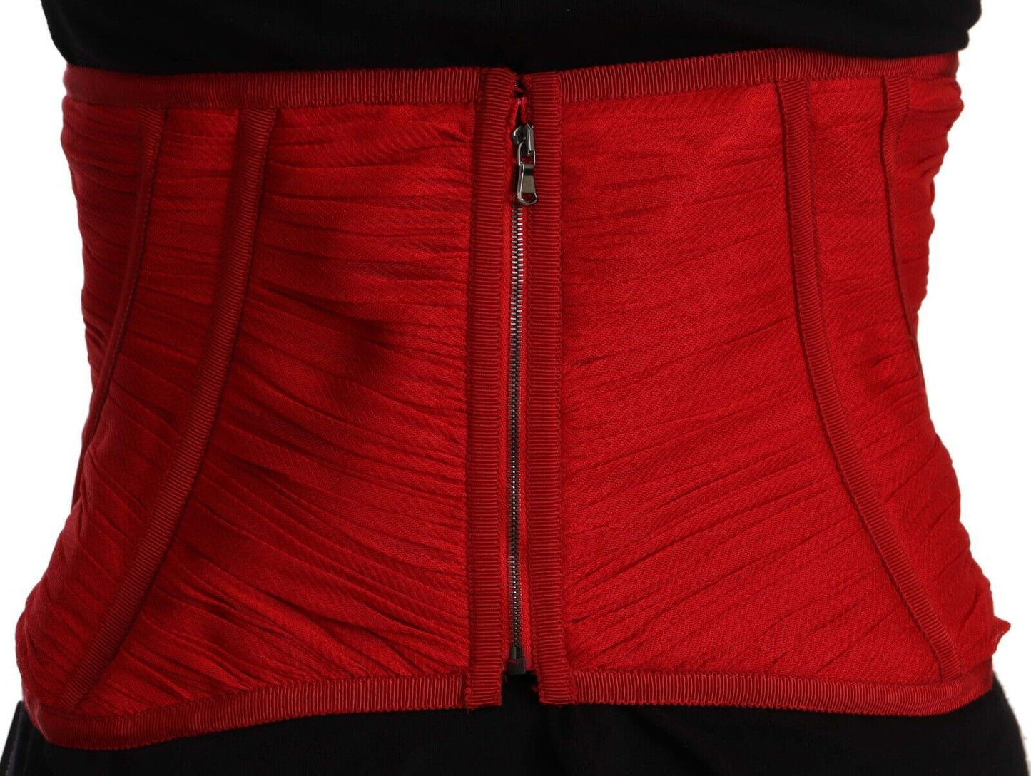 Dolce & Gabbana Red Corset Belt Stretch Waist Strap Silk Top