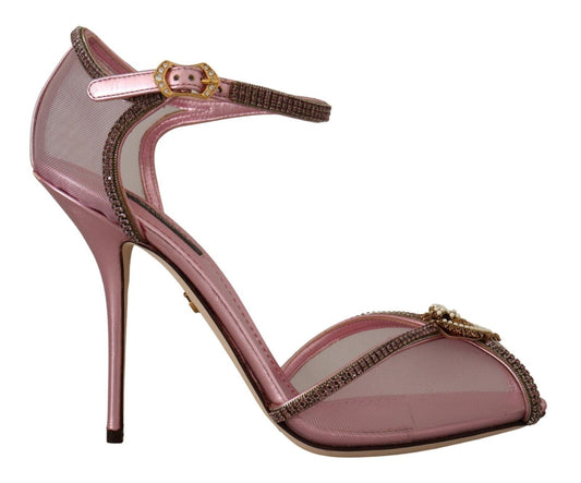 Dolce & Gabbana Elegant Pink Crystal Mesh Heels Sandals