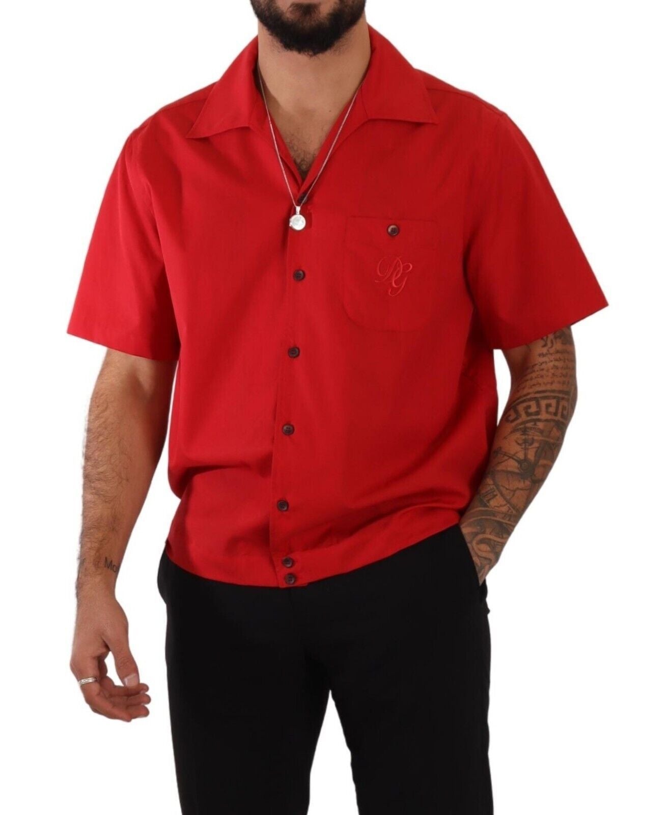 Dolce & Gabbana Radiant Red Cotton Button-Down Shirt