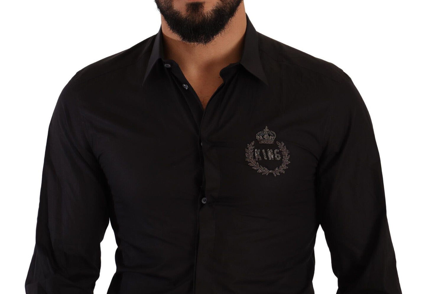 Dolce & Gabbana Elegant Black Cotton Dress Shirt with Embroidery