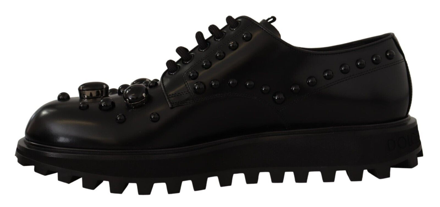 Dolce & Gabbana Elegant Black Crystal-Embellished Derby Shoes