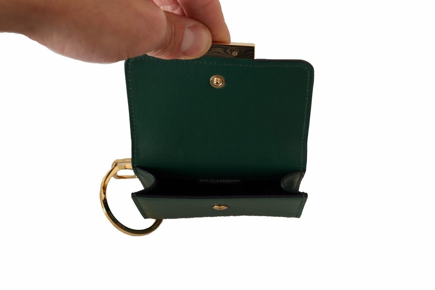 Dolce & Gabbana Chic Green Leather Coin Purse with Chain Strap