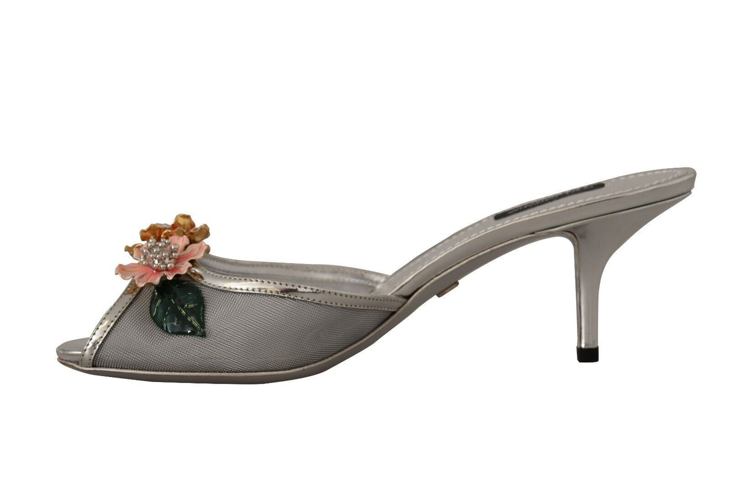 Dolce & Gabbana Elegant Silver Floral Kitten Heel Sandals