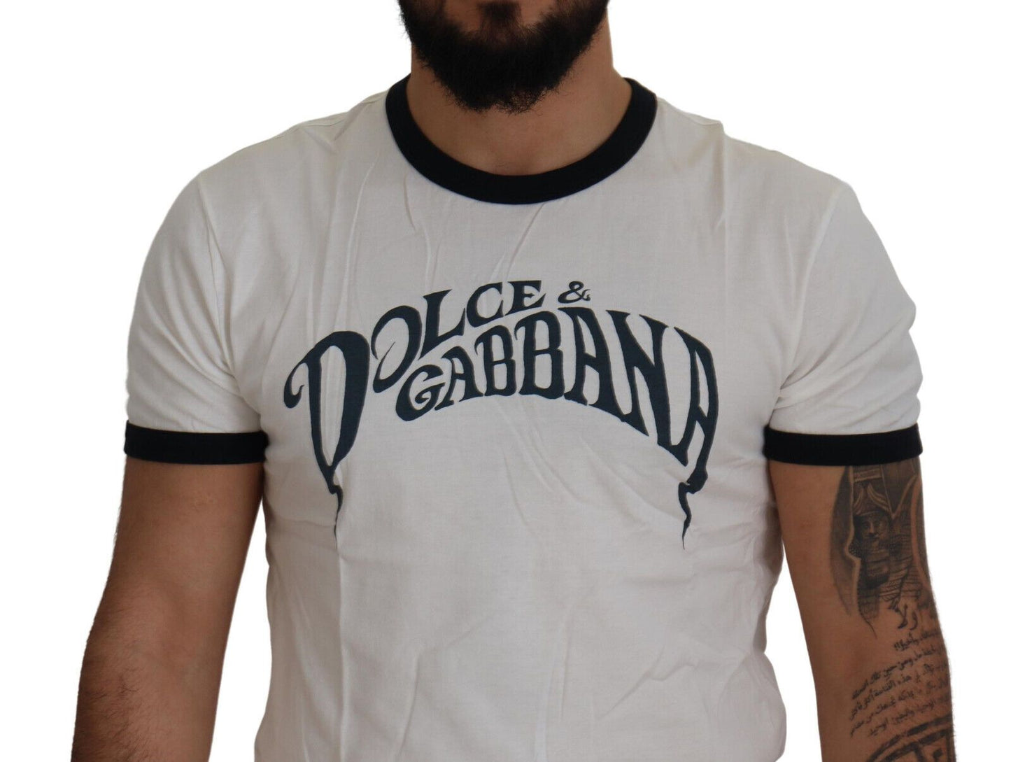 Dolce & Gabbana Elegant White Logo Print Crewneck Tee