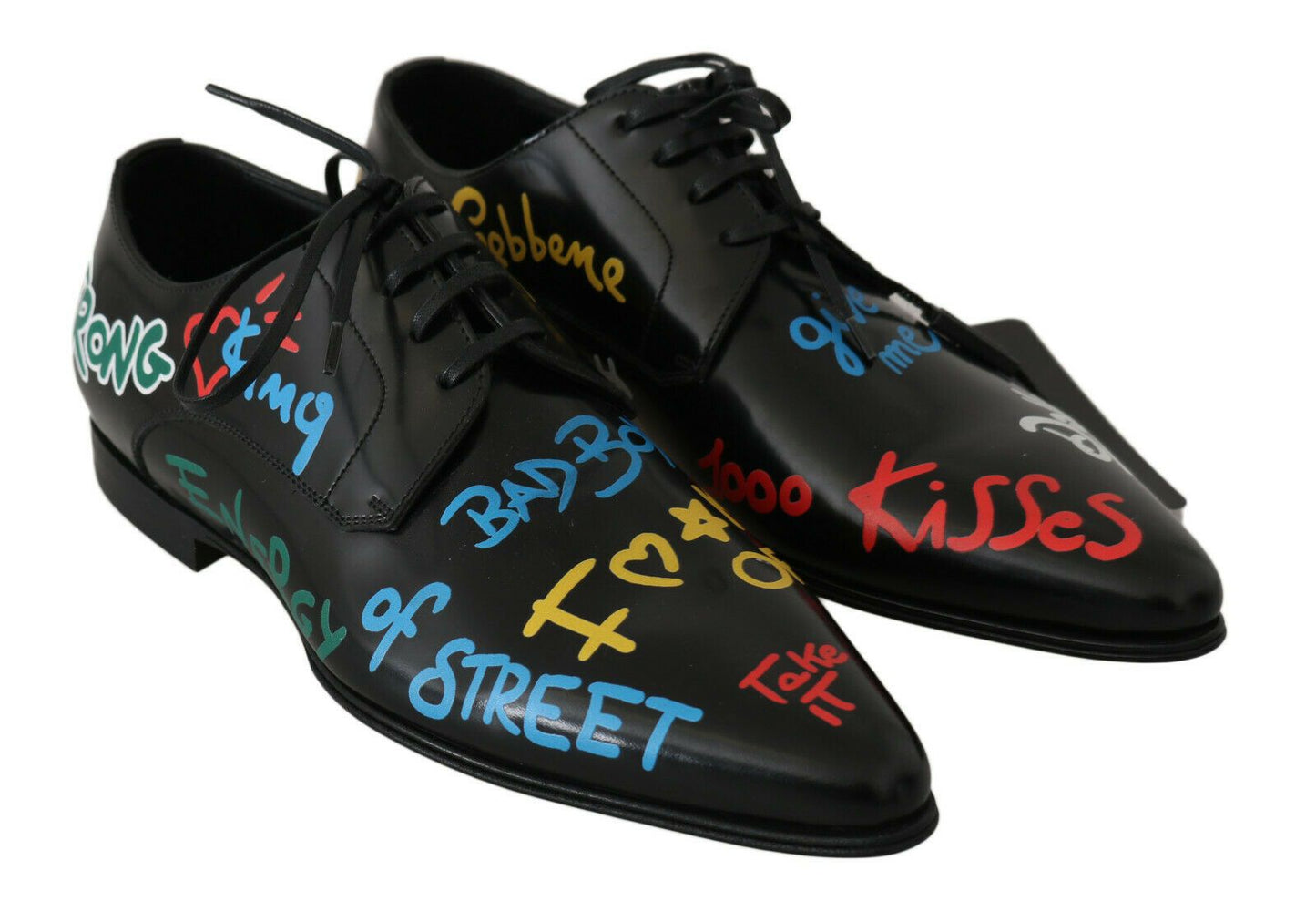 Dolce & Gabbana Exclusive Handpainted Black Leather Derby Shoes