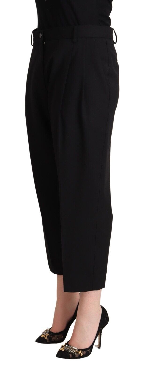 Dolce & Gabbana Black Mid Waist Trouser Straight Cropped Pants