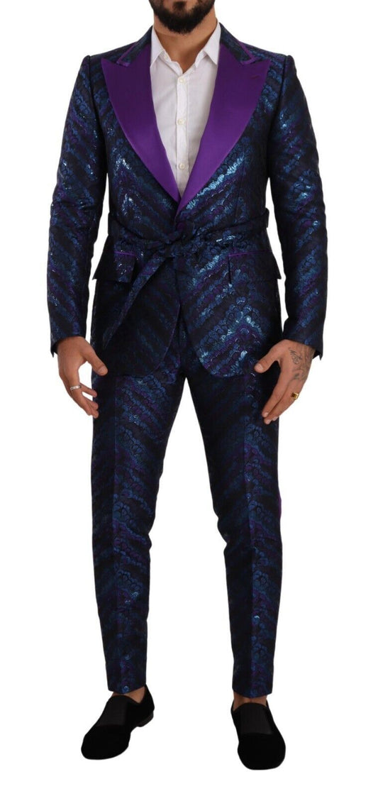 Dolce & Gabbana Metallic Blue Slim Fit Designer Suit