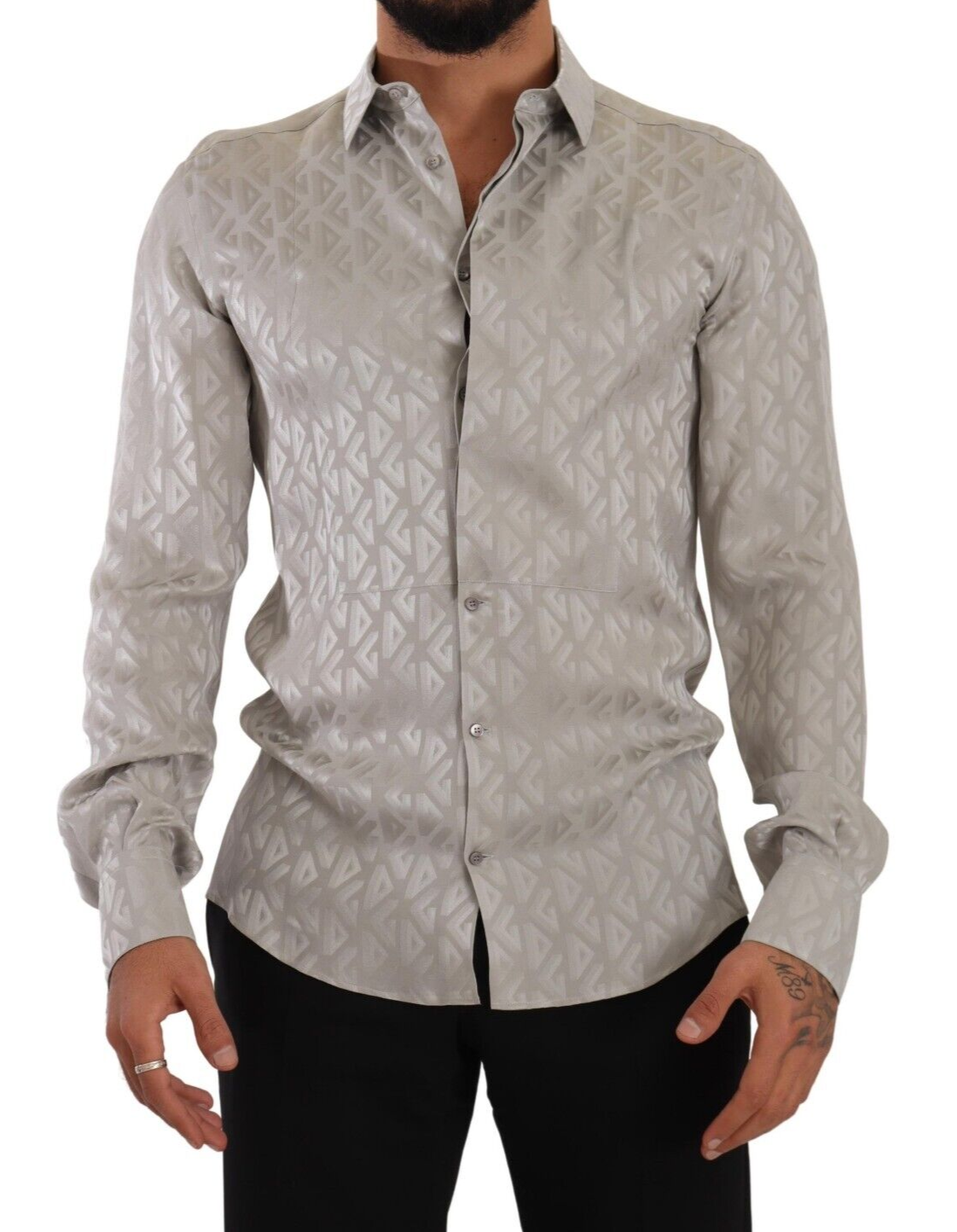 Dolce & Gabbana Sleek Metallic Grey Silk Dress Shirt