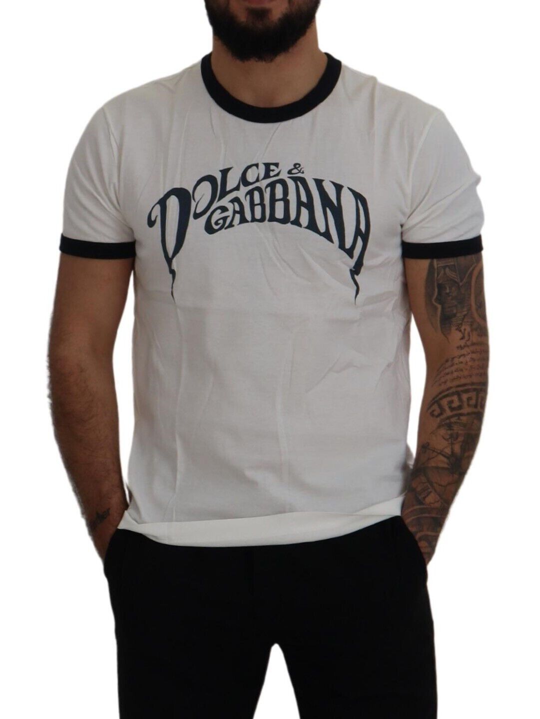 Dolce & Gabbana Elegant White Logo Print Crewneck Tee