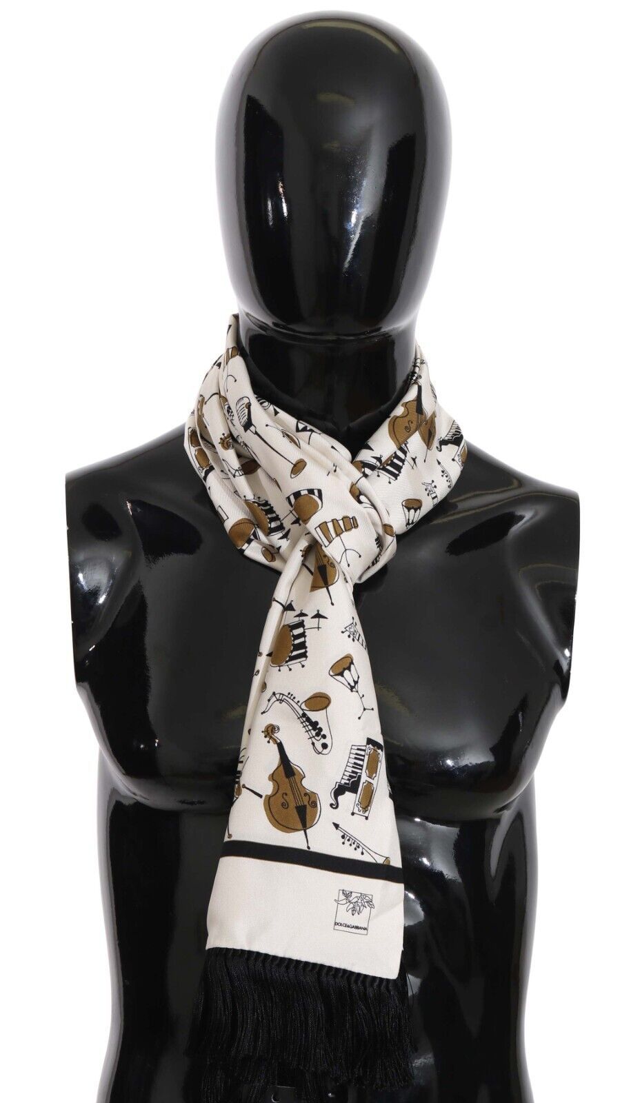 Dolce & Gabbana Silken Fringe Scarf with Instrument Print