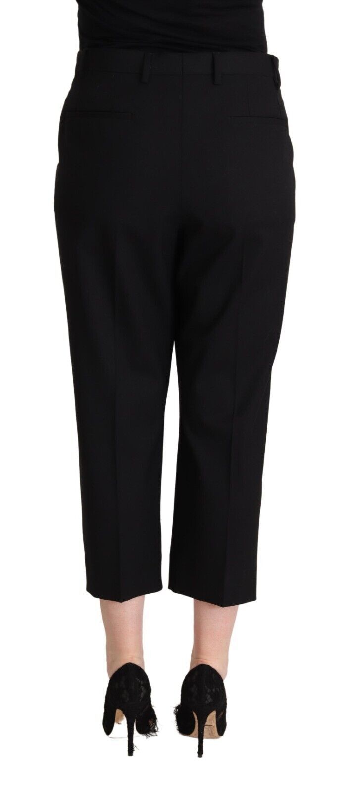 Dolce & Gabbana Black Mid Waist Trouser Straight Cropped Pants