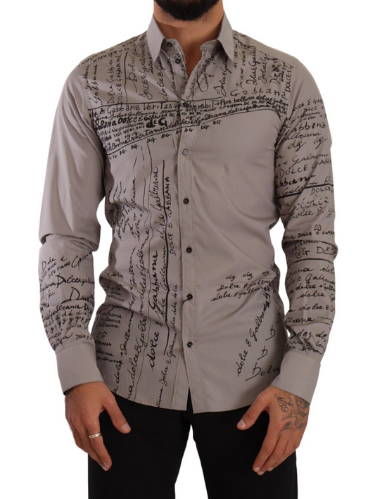 Dolce & Gabbana Elegant Gray Logo Print Cotton Shirt