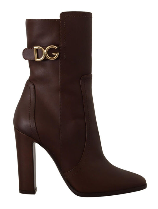 Dolce & Gabbana Toffee Leather Mid-Calf Boots with Side Zip