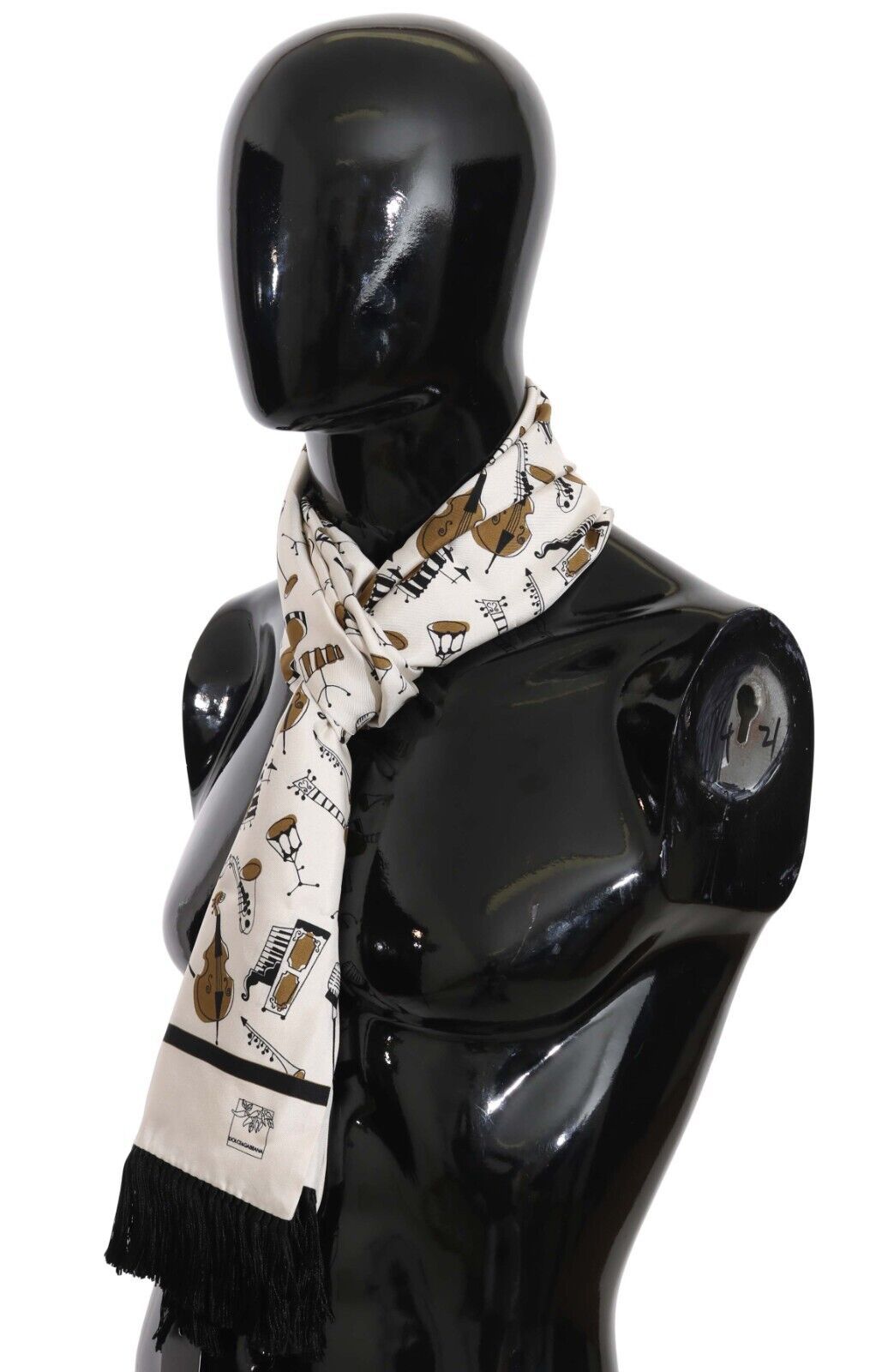 Dolce & Gabbana Silken Fringe Scarf with Instrument Print