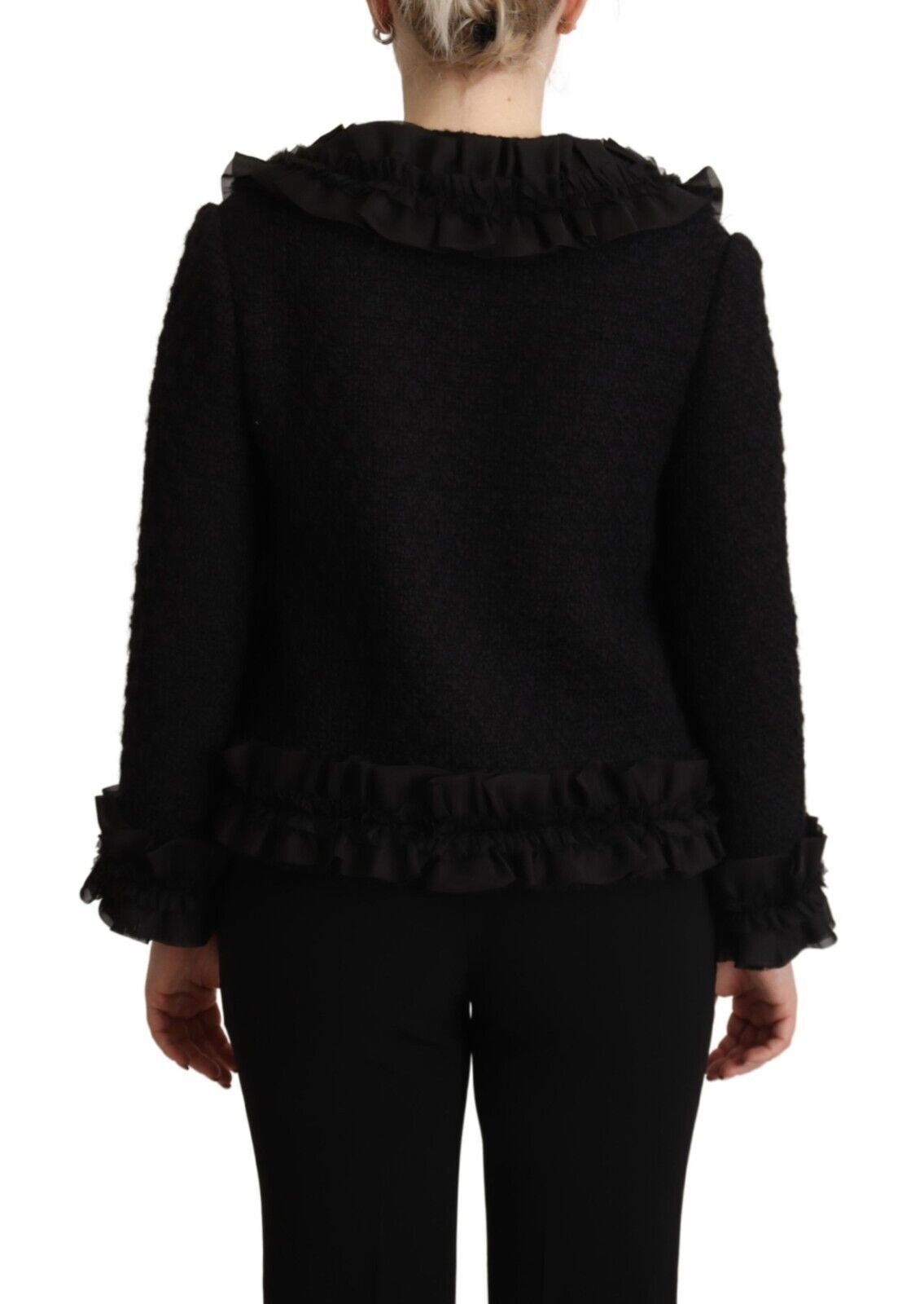 Dolce & Gabbana Elegant Ruffled Wool-Silk Long Sleeve Jacket