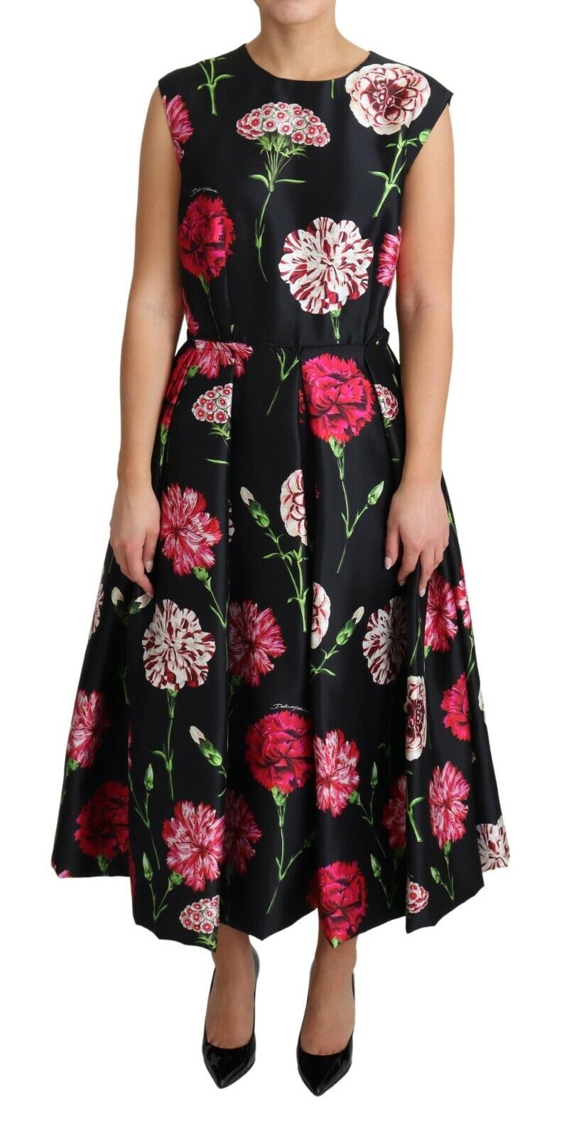 Dolce & Gabbana Elegant Black Silk Midi Floral Dress