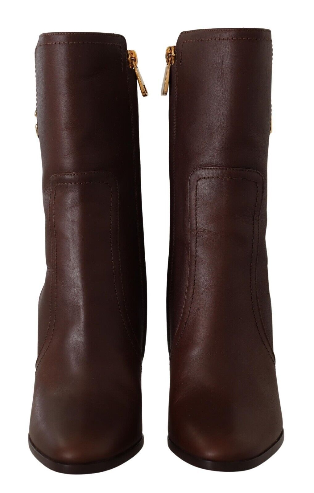 Dolce & Gabbana Toffee Leather Mid-Calf Boots with Side Zip