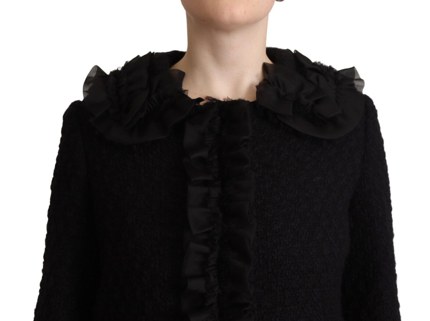 Dolce & Gabbana Elegant Ruffled Wool-Silk Long Sleeve Jacket