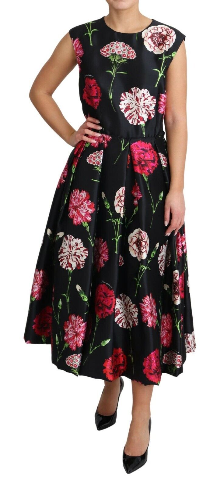 Dolce & Gabbana Elegant Black Silk Midi Floral Dress