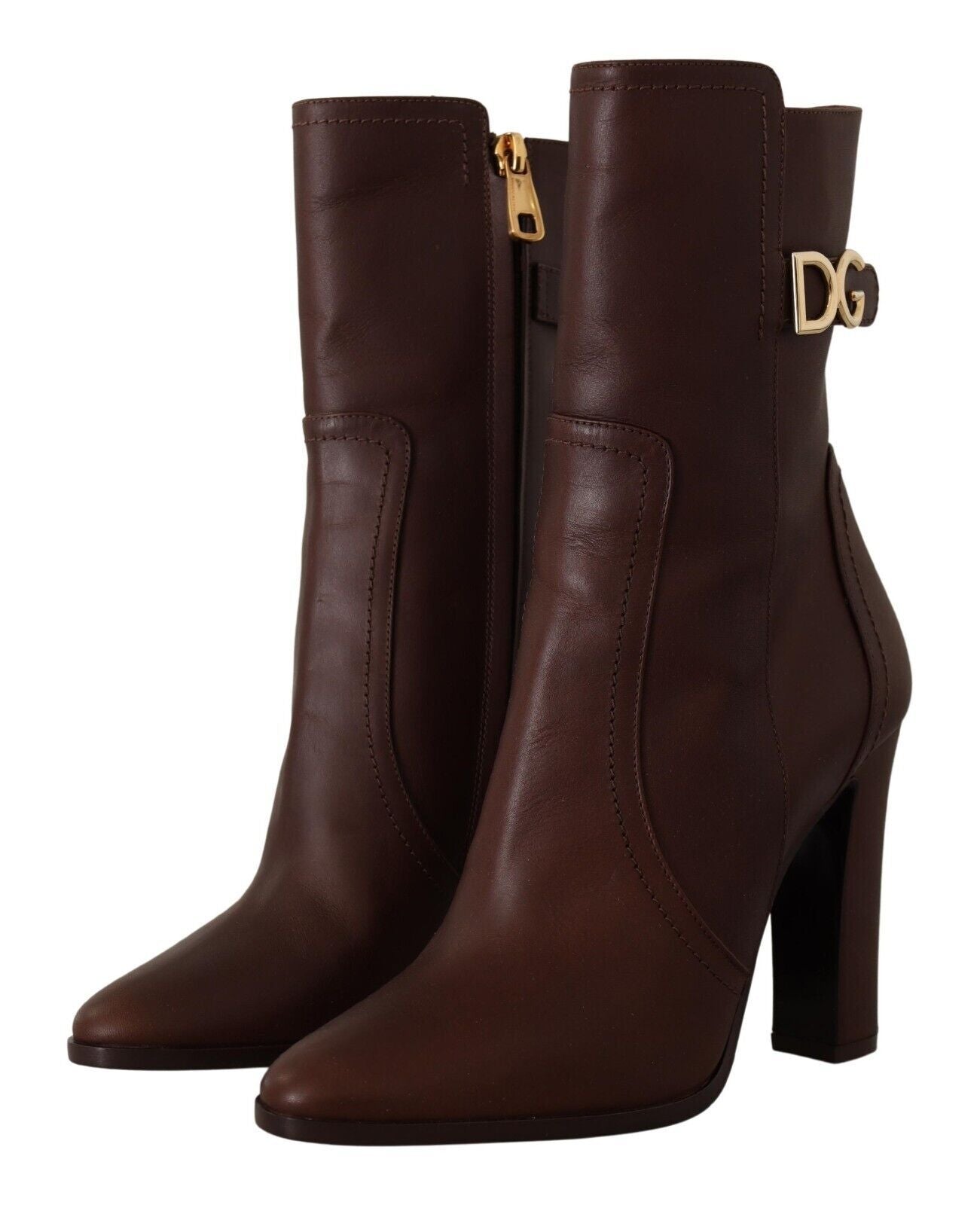 Dolce & Gabbana Toffee Leather Mid-Calf Boots with Side Zip