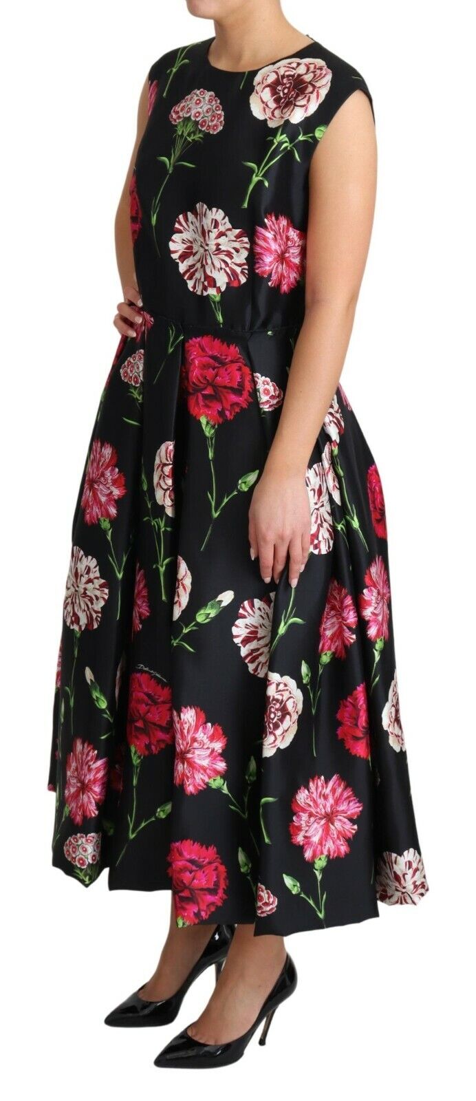 Dolce & Gabbana Elegant Black Silk Midi Floral Dress