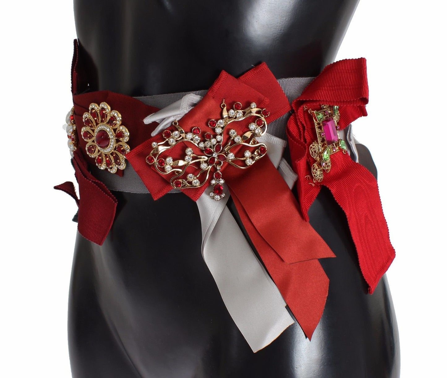 Dolce & Gabbana Crystal-Embellished Red Silk-Cotton Belt