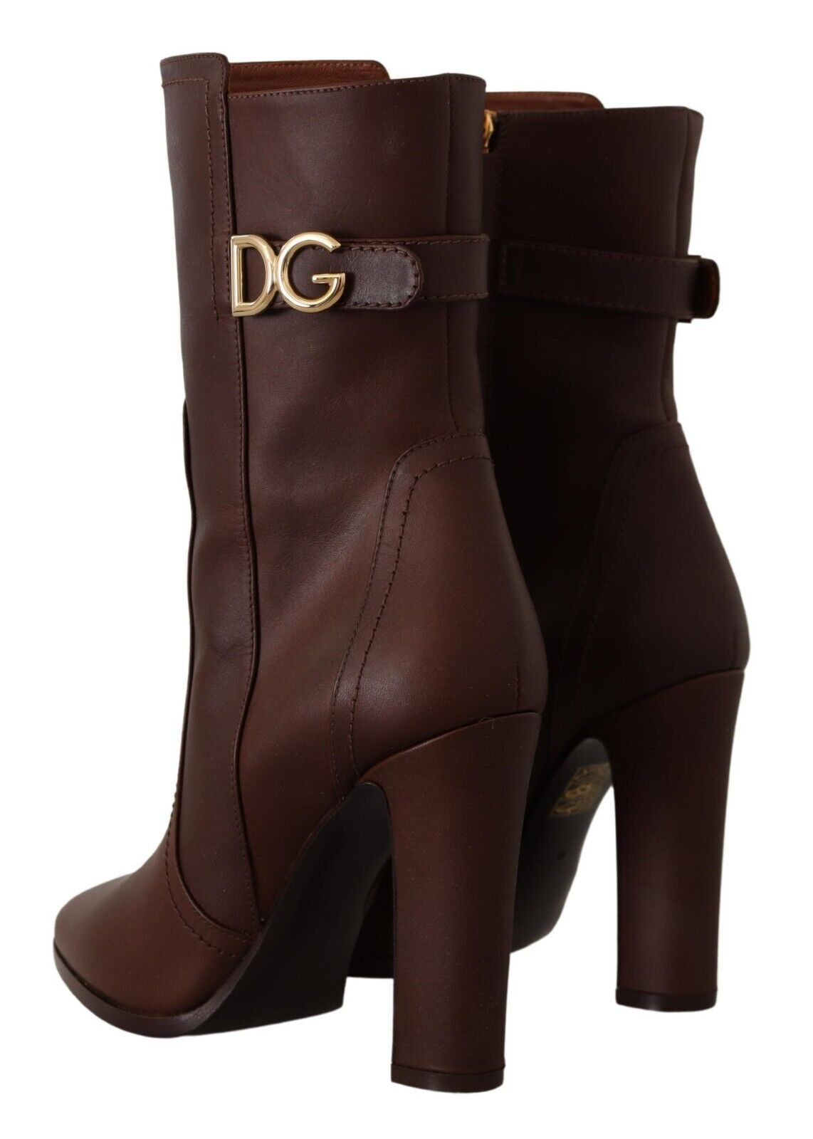 Dolce & Gabbana Toffee Leather Mid-Calf Boots with Side Zip