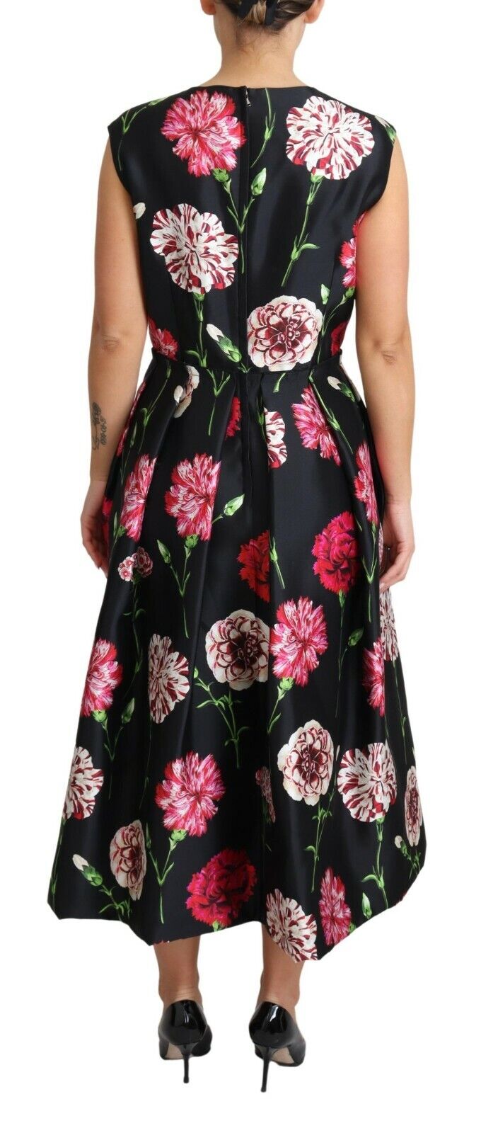 Dolce & Gabbana Elegant Black Silk Midi Floral Dress