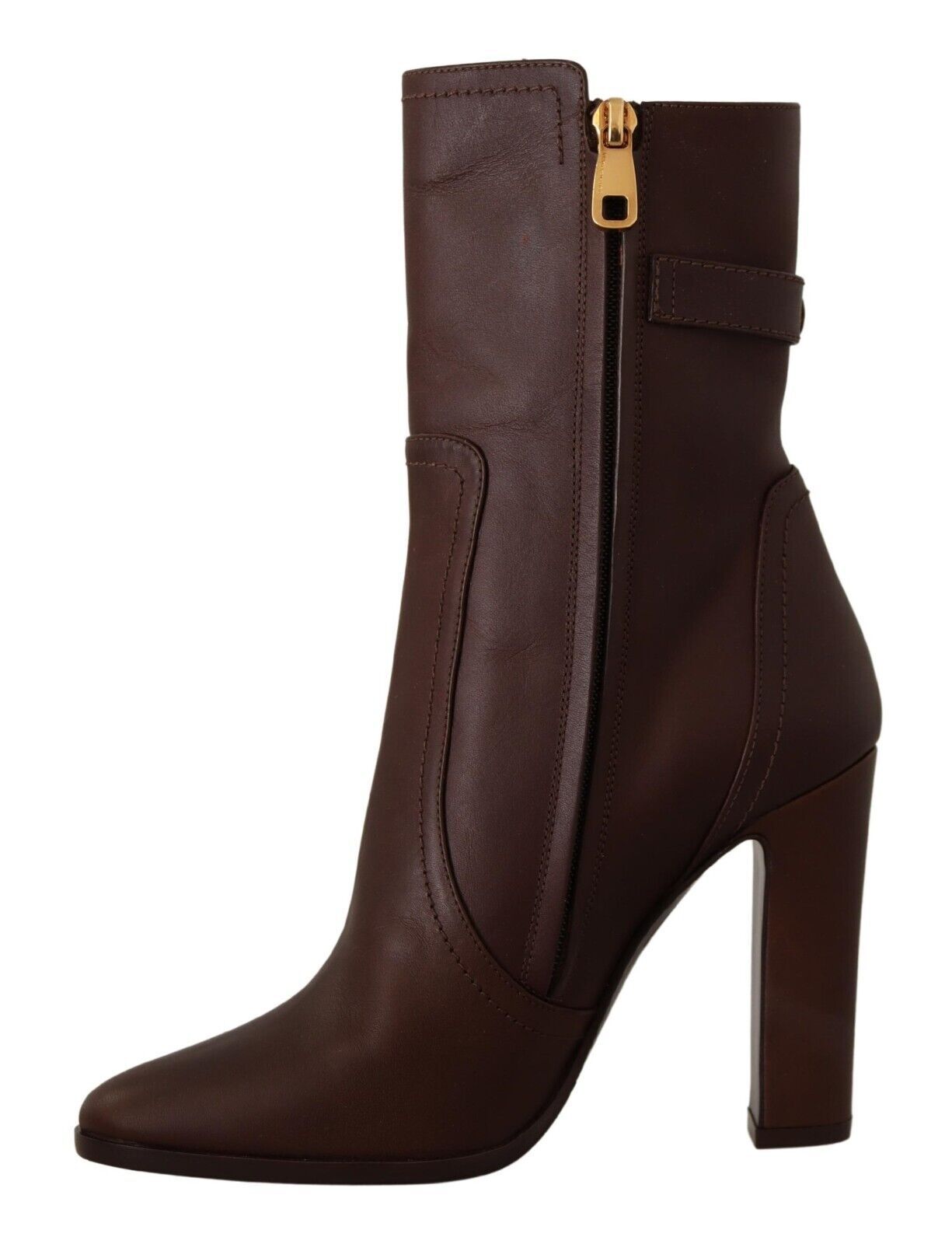 Dolce & Gabbana Toffee Leather Mid-Calf Boots with Side Zip