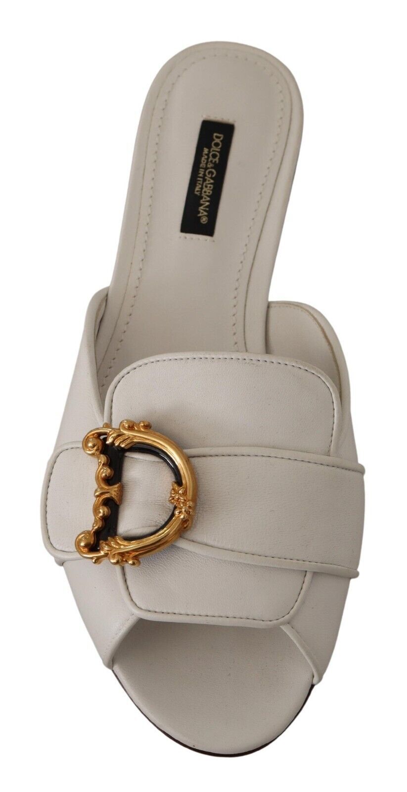 Dolce & Gabbana Elegant White Flat Sandals with DG Logo Embellishment