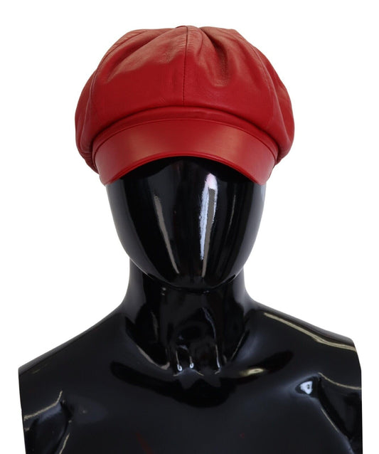 Dolce & Gabbana Exquisite Red Leather Cabbie Hat